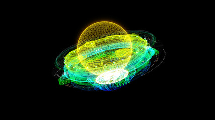 Fototapete - Futuristic graphic user interface head up display screen with digital holographic Nuclear Fusion energy simulator 3D illustration for digital background