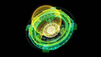 Canvas Print - futuristic graphic user interface head up display screen with digital holographic nuclear fusion ene