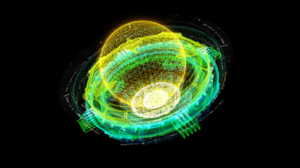 Leinwandbilder - Futuristic graphic user interface head up display screen with digital holographic Nuclear Fusion energy simulator 3D illustration for digital background