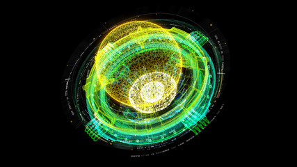Leinwandbilder - Futuristic graphic user interface head up display screen with digital holographic Nuclear Fusion energy simulator 3D illustration for digital background