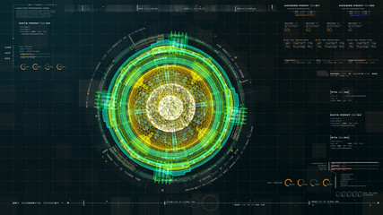 Wall Mural - futuristic graphic user interface head up display screen with digital holographic nuclear fusion ene