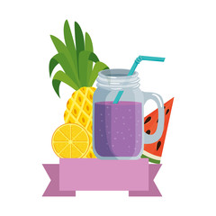 Sticker - summer tropical cocktail with fruits and straw