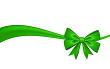 Ribbon Bow For Gift, Isolated White Background. Satin Design Festive Frame. Decorative Christmas, Valentine Day Card, Present Holiday Decoration. Birthday Shiny Silk Ribbon Bow. Vector Illustration