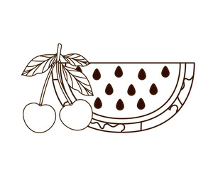 Sticker - delicious tropical fruits of summer on white background