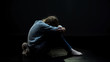 © motortion - Upset little girl with teddy bear crying in dark abandoned room, loneliness