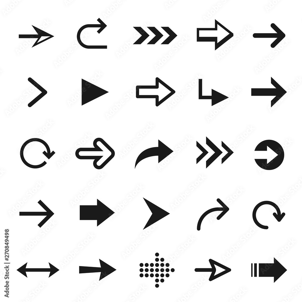 Arrow icon set, interface black curve and pointer - obrazy, fototapety, plakaty 
