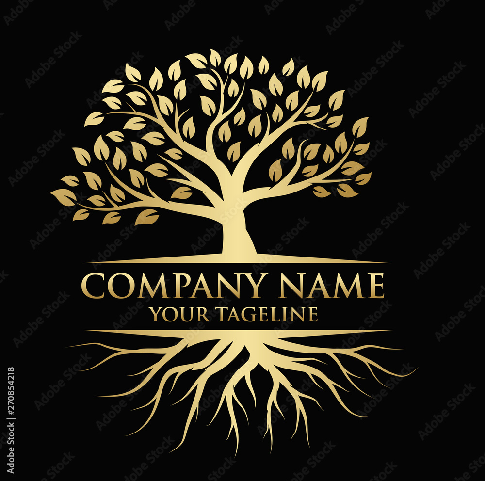 Tree and roots logo illustration. Tree of life logo design inspiration ...