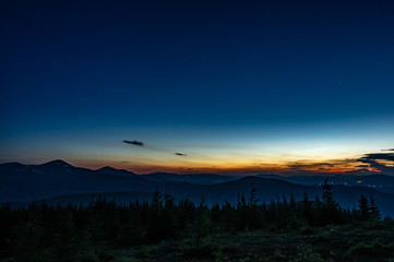 Sunset in the spring in the mountains