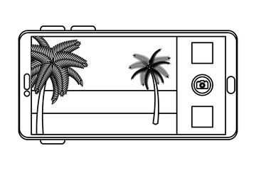 Sticker - smartphone with summer beach and palms seascape scene