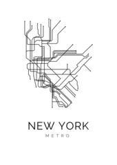 New York Metro Map line art black and white