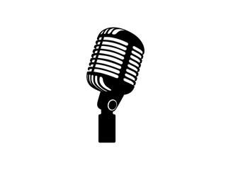 retro vintage microphone vector on white background. mic silhouette. music, voice, record icon. reco