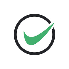 Fototapete - Green check mark icon in a black circle. Flat icon checklist mark symbol vector illustration.