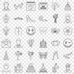 Wall Mural - Cocktail icons set. Outline style of 36 cocktail vector icons for web for any design