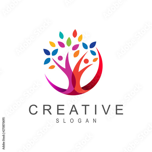 Fotografía tree logo, greening symbol + social logo with association and greening of life