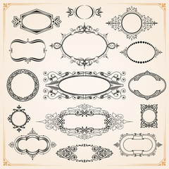 Canvas Print - decorative rounded circle and oval frames and borders set