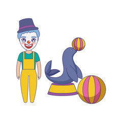 Poster - clown of circus and seal with ball