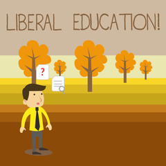 Wall Mural - Text sign showing Liberal Education. Business photo showcasing education suitable for the cultivation of free huanalysis being Young Male Businessman Office Worker Standing Searching Problem Solution