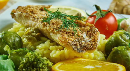 Wall Mural - Crispy snapper with salsa verde risotto