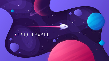 Wall Mural - Vector illustration on the topic of outer space, interstellar travels, universe and distant galaxies