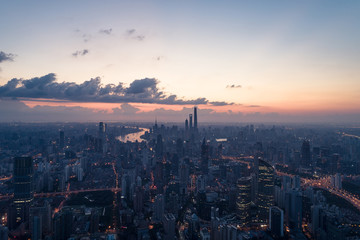 Wall Mural - Aerial view of business area and cityscape in the dawn, West Nanjing Road, Jing` an district, Shanghai
