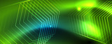 Fototapeta Do przedpokoju - Neon glowing techno lines, hi-tech futuristic abstract background template, vector