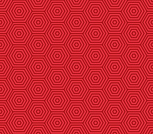 Chinese Hexagon Spiral Pattern Seamless, Red Art Swirling Background Vector