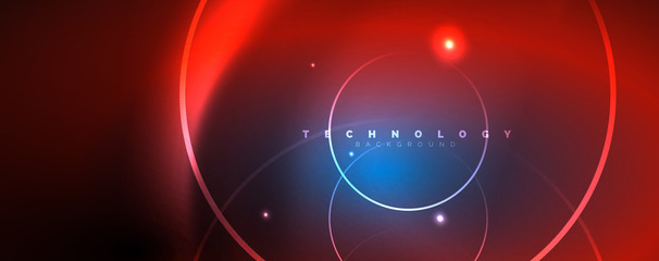 trendy neon blue abstract design with waves and circles. neon light glowing effect. abstract digital