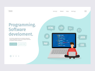 Website and application development. Programming and software concept. Landing page template. Flat vector modern illustration.