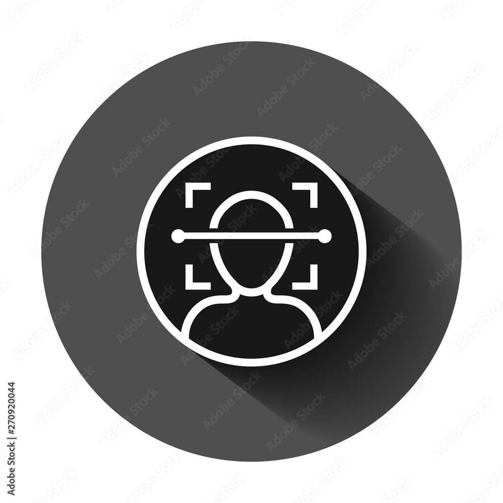 Face scan icon in flat style. Facial id vector illustration on black ...