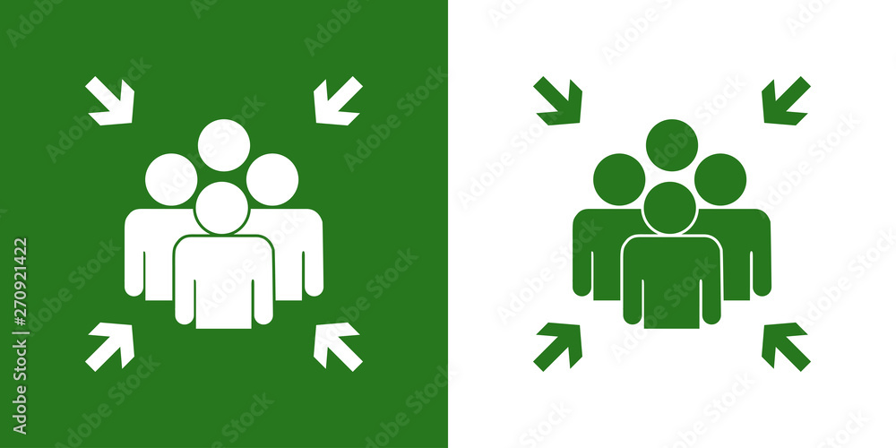 Icono plano punto de reunión en verde y blanco - obrazy, fototapety, plakaty 