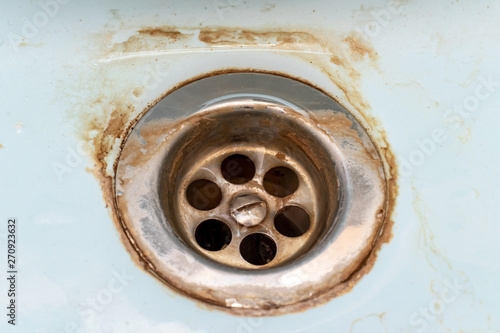 Dirty Sink Drain Mesh Hole With Limescale Or Lime Scale And