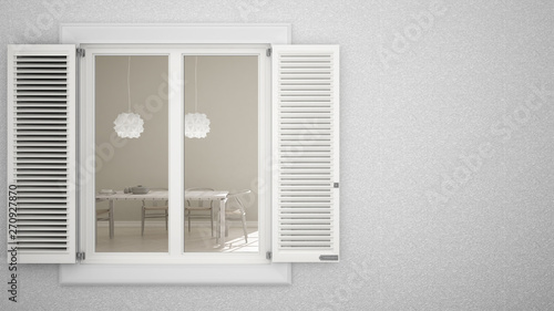 Exterior Plaster Wall With White Window With Shutters
