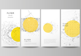 Canvas Print - The minimalistic vector illustration of the editable layout of flyer, banner design templates. Science or technology 3d background with dynamic particles. Chemistry and science concept.