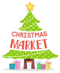 Canvas Print - Christmas Tree Market Text Design Illustration