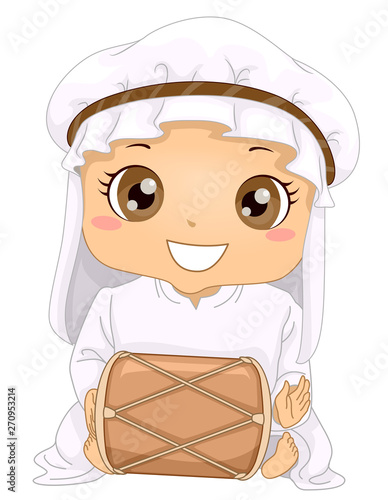 Kid Boy Qatari Play Drum Illustration