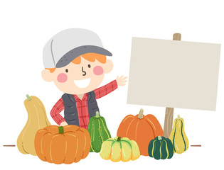 Sticker - Kid Boy Pumpkins Sell Play Pretend Illustration