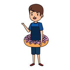 Wall Mural - cute little boy with shirt and donut float