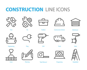 set of construction icons, such as engineer, working, tool