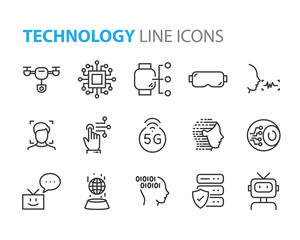 set of technology icon set, such as robot, digital, vr, ai, cyber