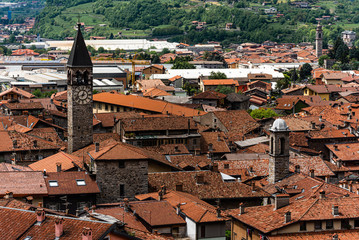 Old Italian village with church towers 