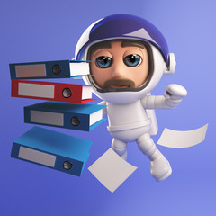 Wall Mural - Astronaut spaceman character floating in space with folders in 3d