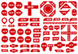 New sticker badge. Newest arrival sale ribbon stickers, red badges and new flag sign vector set