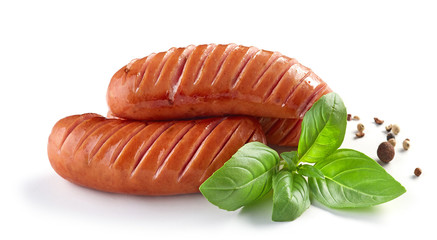 Wall Mural - grilled sausages on white background