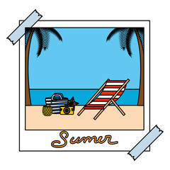 Poster - photo snapshot with summer beach and chair set icons