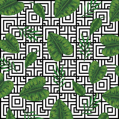 Sticker - geometric square lines and tropical background