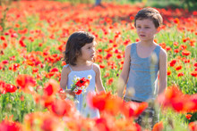 Boy And Girl In A Flower Flied