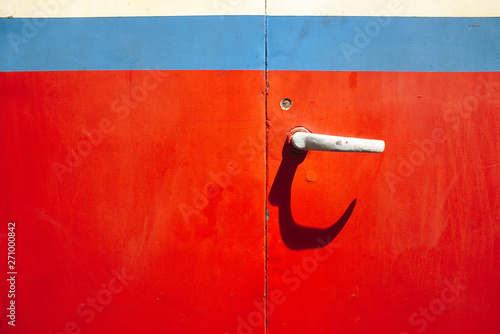 Blue Red Painted Steel Door With Handle Buy This Stock Photo And