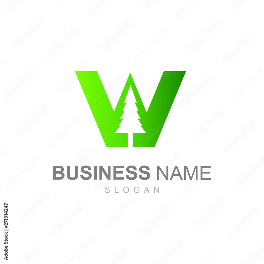 the logo of the letter W with the appearance of a simple pine tree and ...