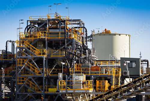 Processing Plant at Lithium Mine in Western Australia. Mechanical processing used to refine lithium spodumene concentrate.. Logos removed in Photoshop.