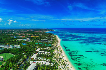 Sticker - Aerial view of Punta Cana beach resort, Dominican Republic. Exotic island in Caribbean sea.